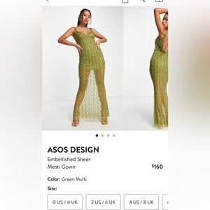 ASOS Green Multi Embellished Sheer Mesh Gown